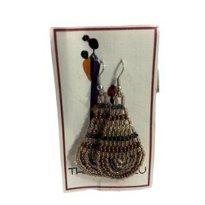 Thanda Zulu Earrings Seed Bead Dangle Tear Drop Earth Tones African